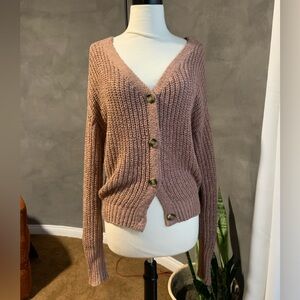 Moon & Madison Rose Pink Knit Button Front Cardigan Sweater Size M